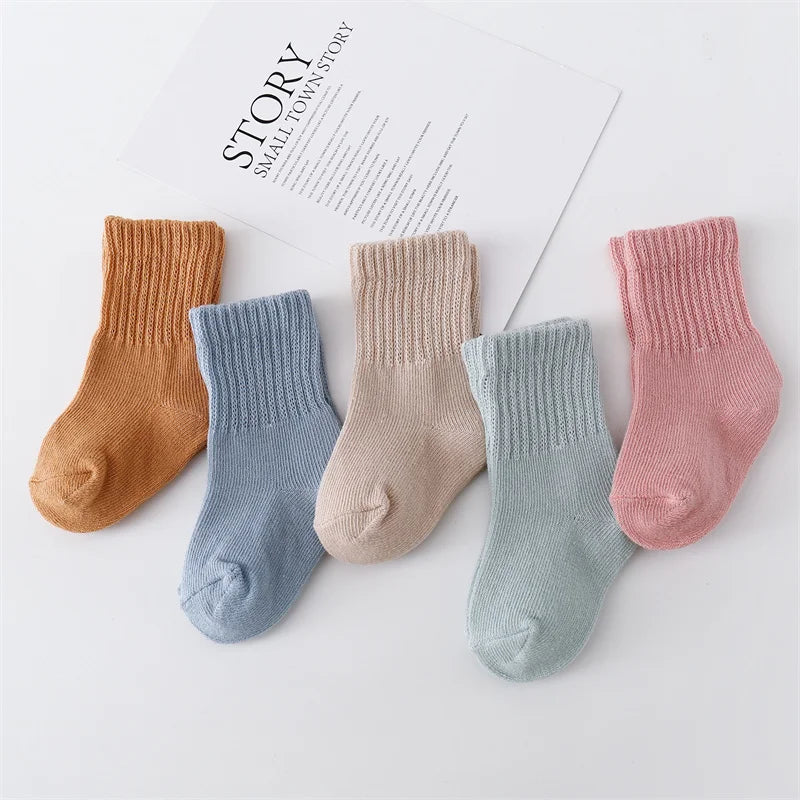 Newborn Solid Color Cotton Socks (6 Pairs)