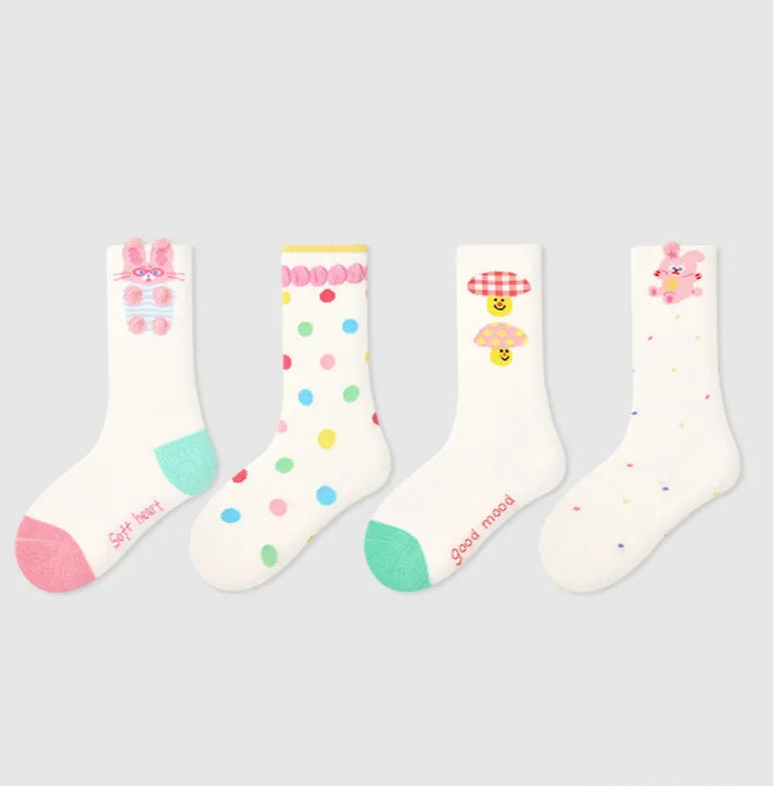 Kids Bold Cartoon Cotton Crew Socks (4 Pairs)