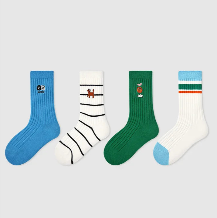 Kids Active Sporty Cotton Crew Socks (4 Pairs)