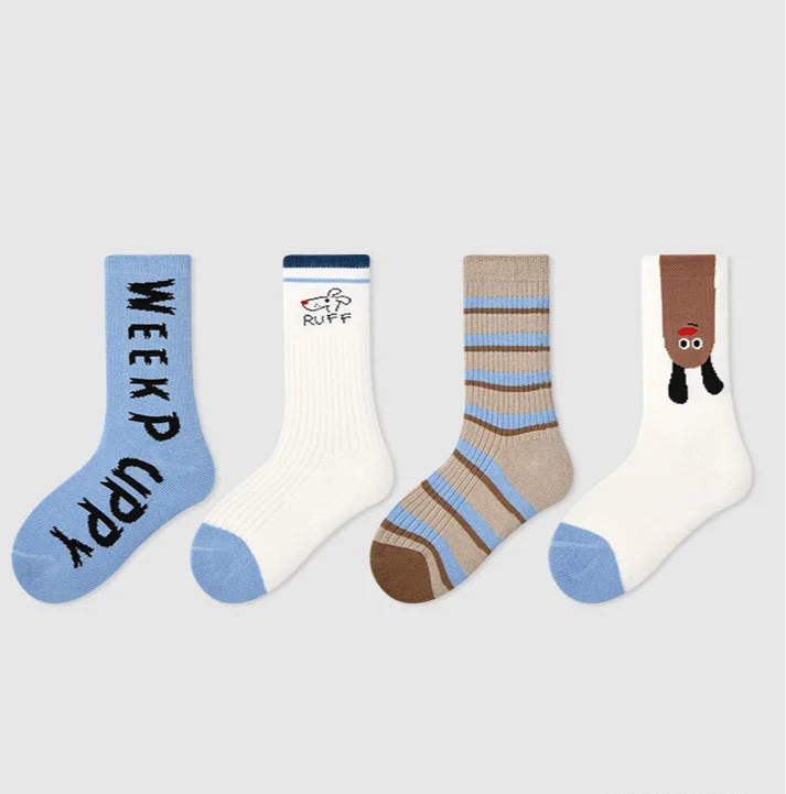 Kids Active Sporty Cotton Crew Socks (4 Pairs)