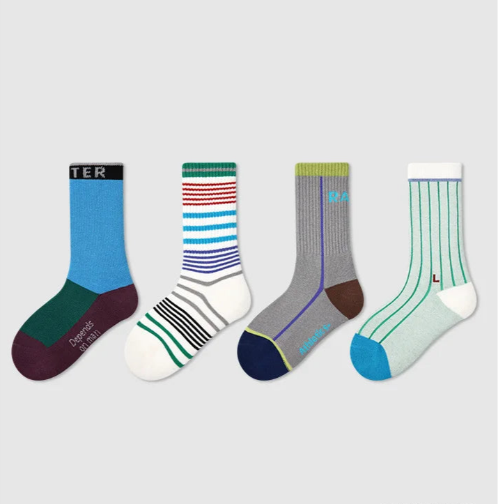 Kids Bold Cartoon Cotton Crew Socks (4 Pairs)