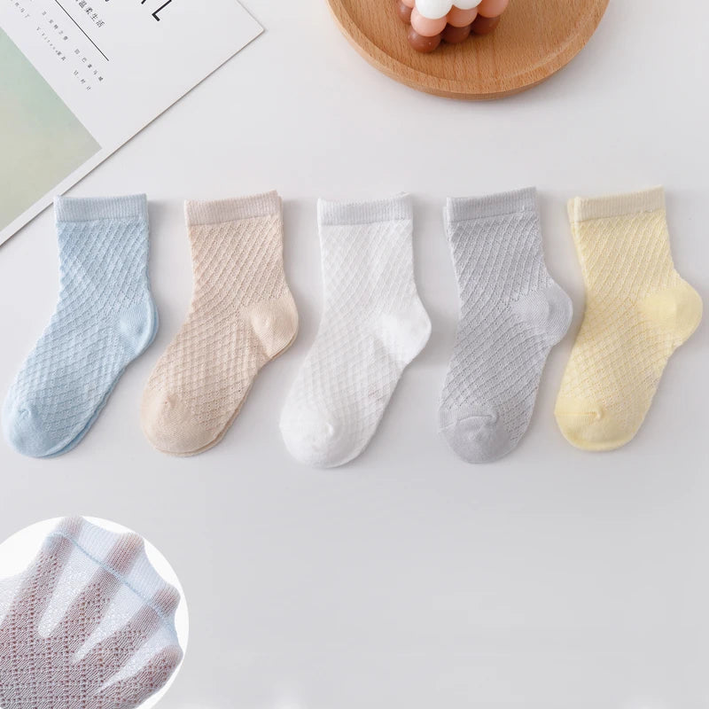 Boys & Girls Summer Cotton Mesh Socks (5 Pairs)