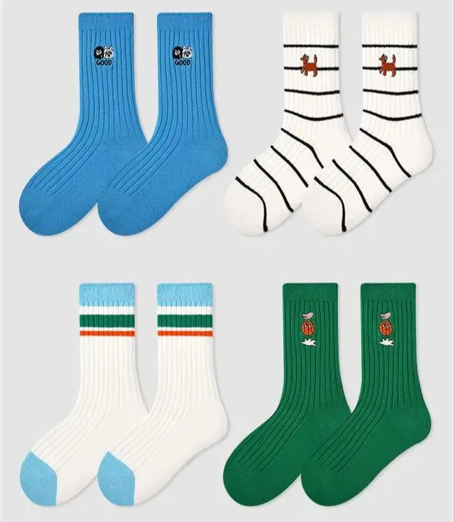 Kids Active Sporty Cotton Crew Socks (4 Pairs)