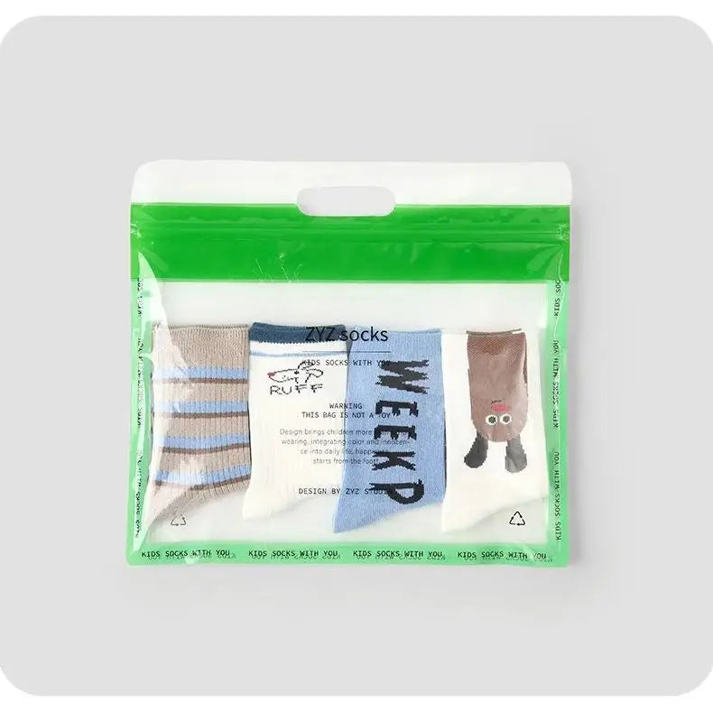 Kids Bold Cartoon Cotton Crew Socks (4 Pairs)