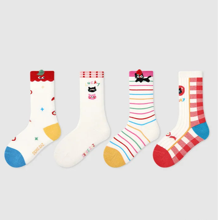 Kids Active Sporty Cotton Crew Socks (4 Pairs)