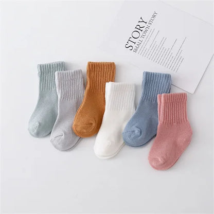 Newborn Solid Color Cotton Socks (6 Pairs)