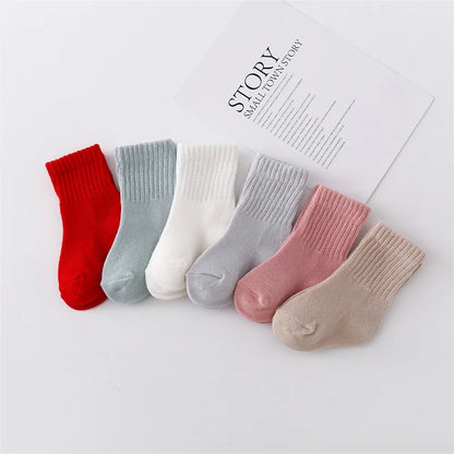 Newborn Solid Color Cotton Socks (6 Pairs)