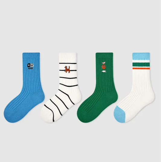 Kids Active Sporty Cotton Crew Socks (4 Pairs)