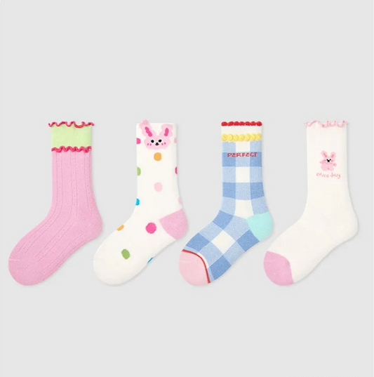 Kids Bold Cartoon Cotton Crew Socks (4 Pairs)