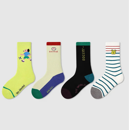Kids Active Sporty Cotton Crew Socks (4 Pairs)